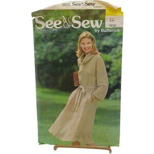 Vintage Sewing PATTERN See and Sew 5830, Butterick Misses Belted Flared Dress